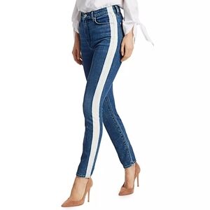 7 For All Mankind The High Waist Skinny Bleached Side Stripe Ankle Jeans 30